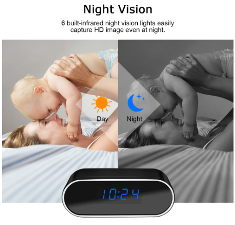 Relógio WiFi Mini Câmera Monitor de Tempo